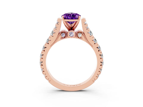 Rose gold Pear Cut Amethyst Classic Solitaire Ring with Pavé Band and Four-Prong Setting_3