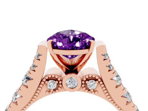 Rose gold Pear Cut Amethyst Classic Solitaire Ring with Pavé Band and Four-Prong Setting_4