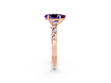 Rose gold Pear Cut Amethyst Cluster Side Stone Solitaire Ring with Prong Setting_26