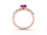 Rose gold Pear Cut Amethyst Cluster Side Stone Solitaire Ring with Prong Setting_27