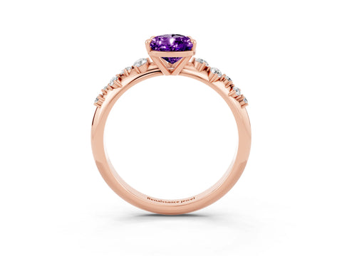 Rose gold Pear Cut Amethyst Cluster Side Stone Solitaire Ring with Prong Setting_27