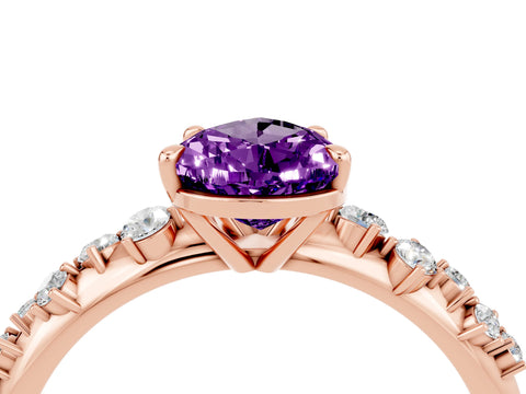 Rose gold Pear Cut Amethyst Cluster Side Stone Solitaire Ring with Prong Setting_28
