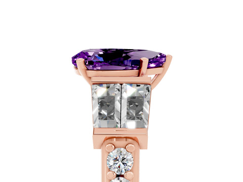 Rose gold Pear Cut Amethyst Engagement Ring with Baguette Side Stones and Channel Set Band_5