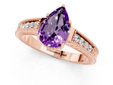Rose gold Pear Cut Amethyst Engagement Ring with Milgrain Channel Set Band and Prong Setting_1