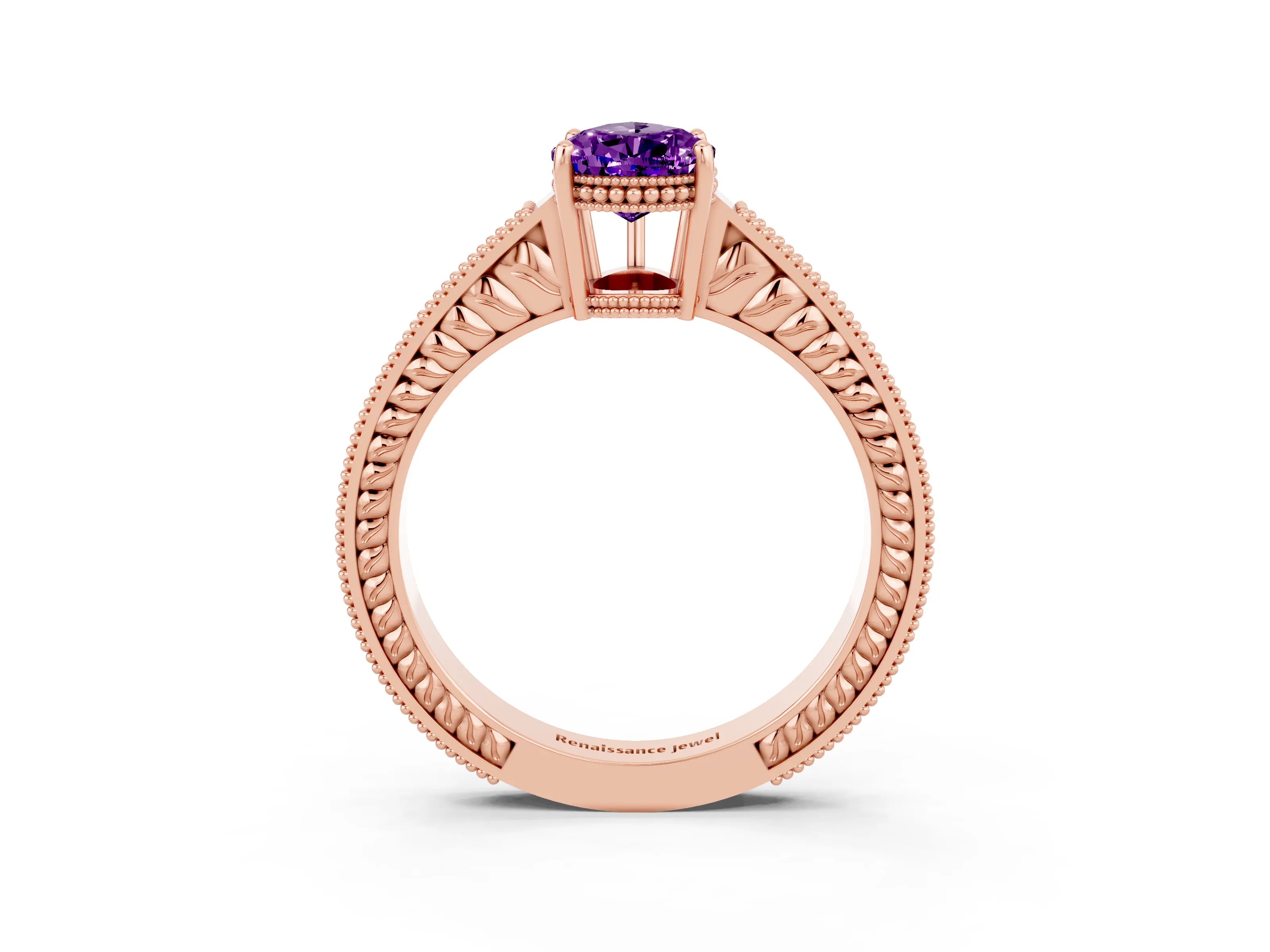Rose gold Pear Cut Amethyst Engagement Ring with Milgrain Channel Set Band and Prong Setting_3