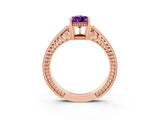 Rose gold Pear Cut Amethyst Engagement Ring with Milgrain Channel Set Band and Prong Setting_3