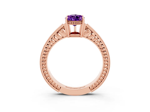 Rose gold Pear Cut Amethyst Engagement Ring with Milgrain Channel Set Band and Prong Setting_3