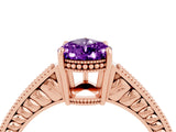 Rose gold Pear Cut Amethyst Engagement Ring with Milgrain Channel Set Band and Prong Setting_4