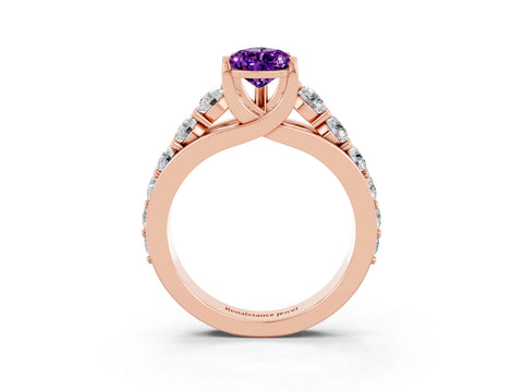 Rose gold Pear Cut Amethyst Engagement Ring with Pavé Band and Four-Prong Setting_3