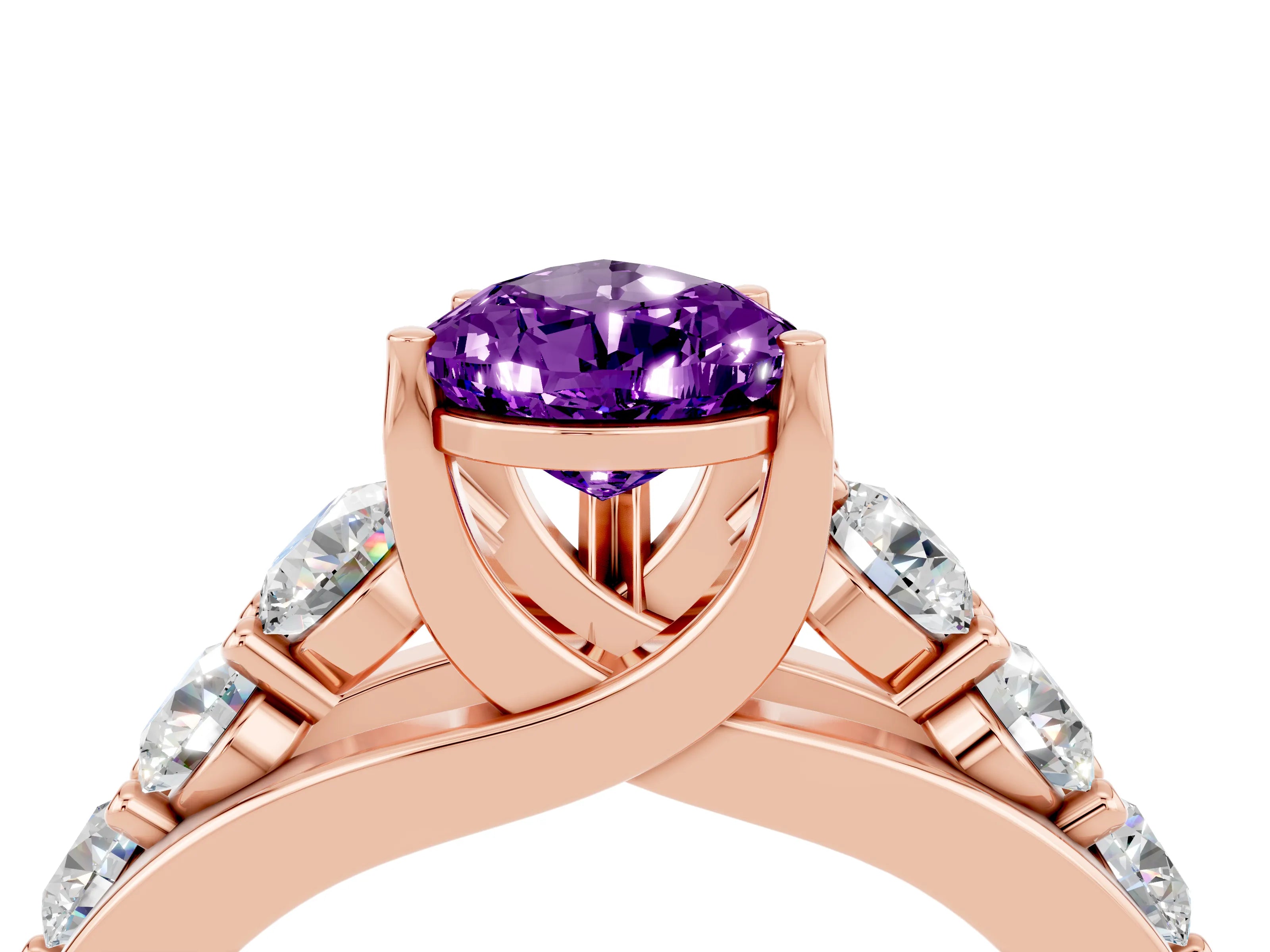 Rose gold Pear Cut Amethyst Engagement Ring with Pavé Band and Four-Prong Setting_4