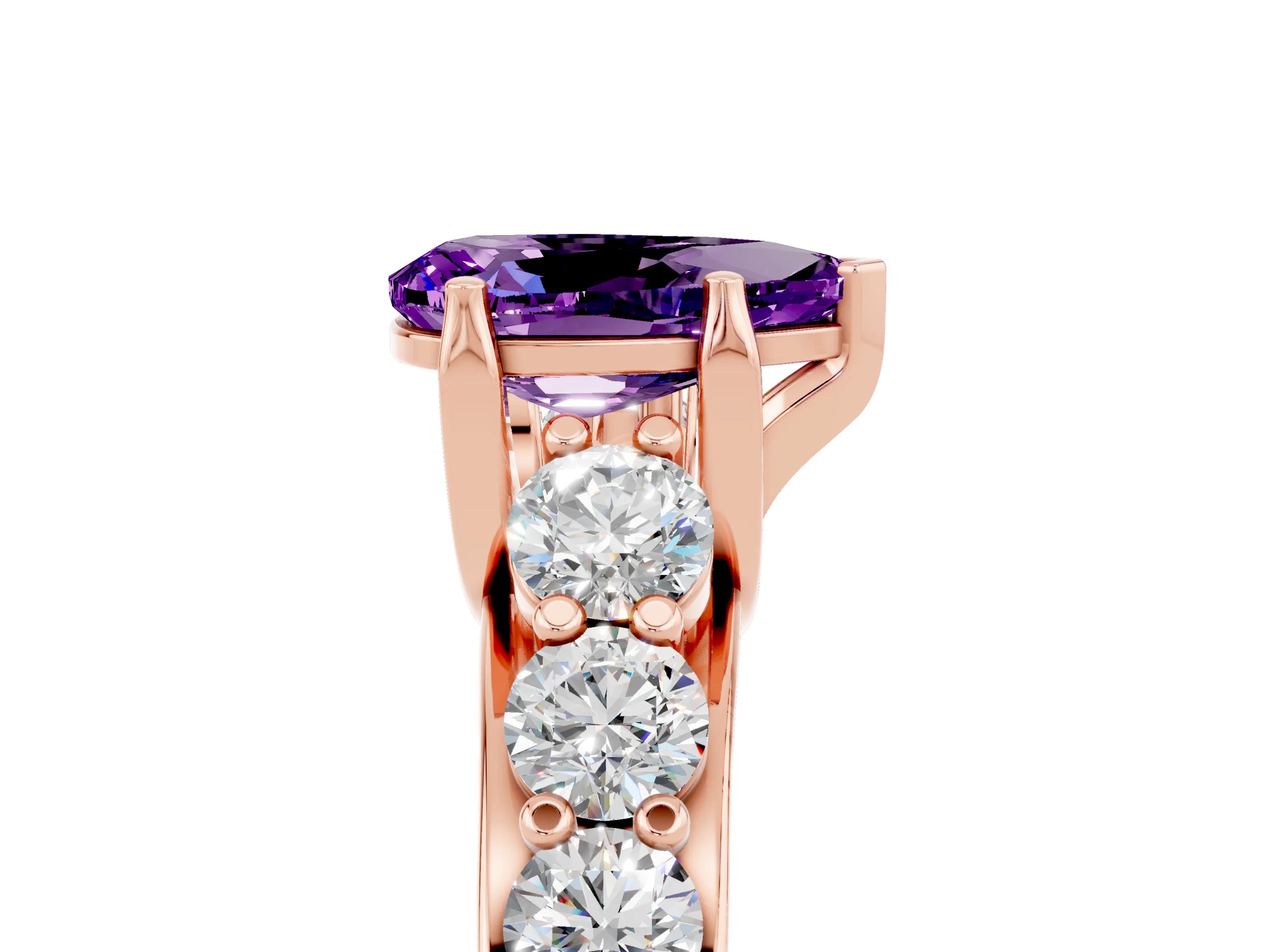 Rose gold Pear Cut Amethyst Engagement Ring with Pavé Band and Four-Prong Setting_5