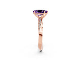 Rose gold Pear Cut Amethyst Engagement Ring with Side Stone Accents and Four-Prong Setting_29