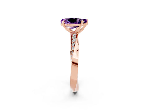 Rose gold Pear Cut Amethyst Engagement Ring with Side Stone Accents and Four-Prong Setting_29
