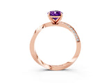 Rose gold Pear Cut Amethyst Engagement Ring with Side Stone Accents and Four-Prong Setting_30
