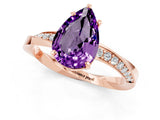 Rose gold Pear Cut Amethyst Engagement Ring with Side Stone Accents and Four-Prong Setting_61