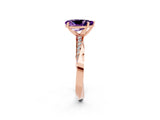 Rose gold Pear Cut Amethyst Engagement Ring with Side Stone Accents and Four-Prong Setting_62