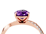 Rose gold Pear Cut Amethyst Engagement Ring with Side Stone Accents and Four-Prong Setting_64