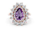 Rose gold Pear Cut Amethyst Floral Double Halo Engagement Ring with Prong Setting_48