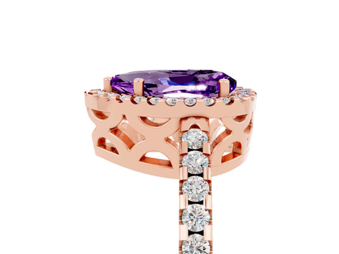 Rose gold Pear Cut Amethyst Halo Engagement Ring with Pavé Band and Prong Setting_17