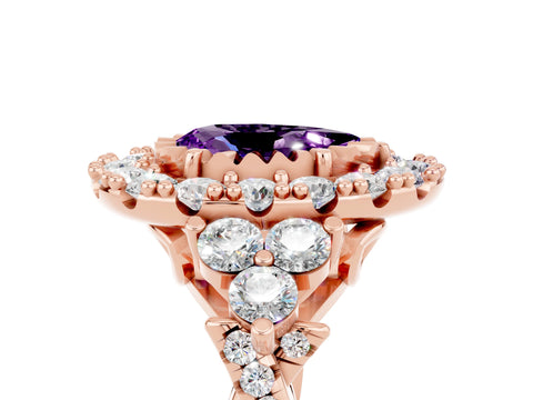 Rose gold Pear Cut Amethyst Halo Ring with Pavé Band and Four-Prong Setting_17