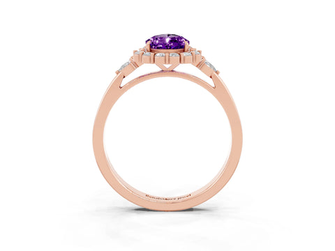 Rose gold Pear Cut Amethyst Halo Ring with Pear Side Stones and Prong Setting_15