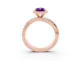 Rose gold Pear Cut Amethyst Halo Ring with Round Split Shank and Prong Setting_51