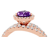 Rose gold Pear Cut Amethyst Halo Ring with Round Split Shank and Prong Setting_52