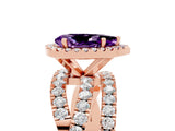 Rose gold Pear Cut Amethyst Halo Ring with Round Split Shank and Prong Setting_53