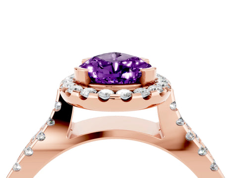 Rose gold Pear Cut Amethyst Halo Ring with Split Shank Pavé Band and Prong Setting_4