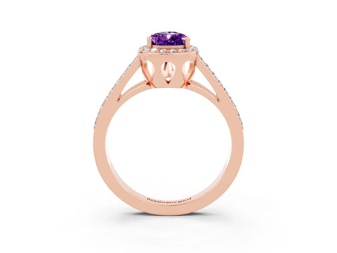 Rose gold Pear Cut Amethyst Halo Ring with Split Shank U-Prong Band and Four-Prong Setting_3