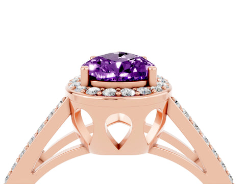 Rose gold Pear Cut Amethyst Halo Ring with Split Shank U-Prong Band and Four-Prong Setting_4