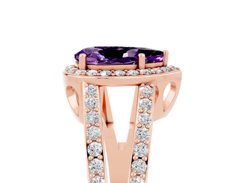 Rose gold Pear Cut Amethyst Halo Ring with Split Shank U-Prong Band and Four-Prong Setting_5