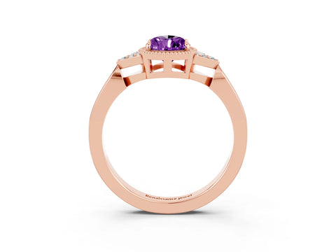Rose gold Pear Cut Amethyst Halo Ring with Tapered Band and Four-Prong Setting_3