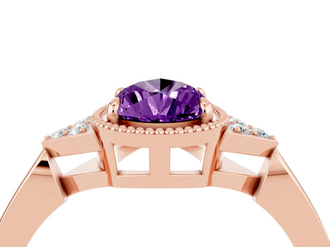 Rose gold Pear Cut Amethyst Halo Ring with Tapered Band and Four-Prong Setting_4