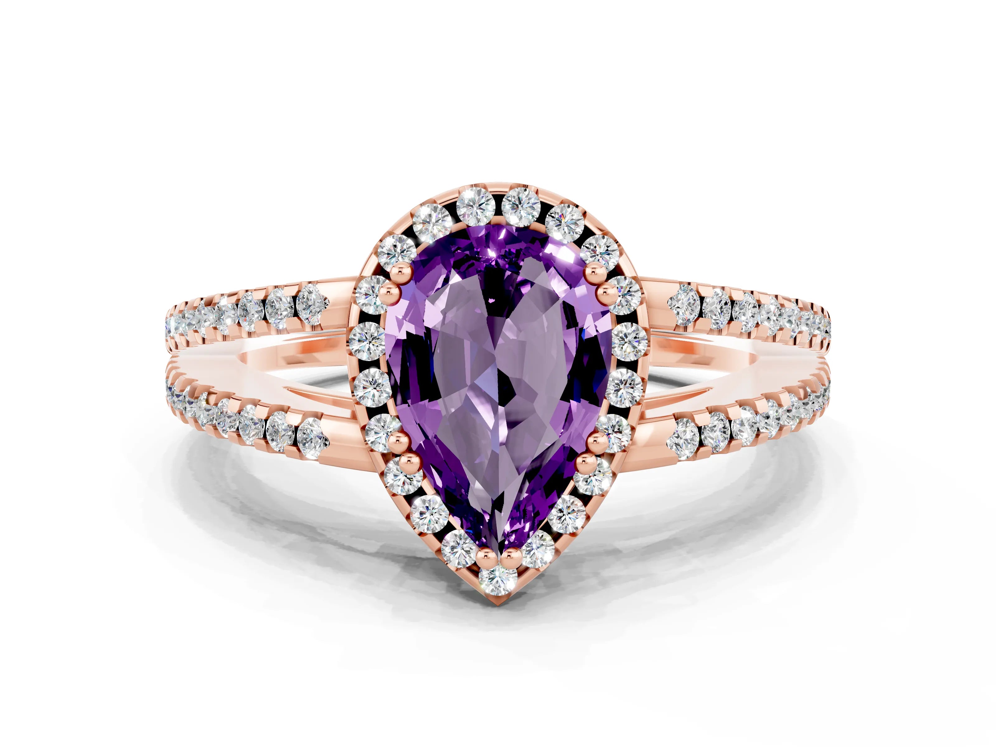 Rose gold Pear Cut Amethyst Halo Split Shank Engagement Ring_12