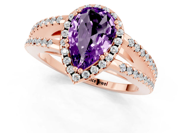 Rose gold Pear Cut Amethyst Halo Split Shank Engagement Ring