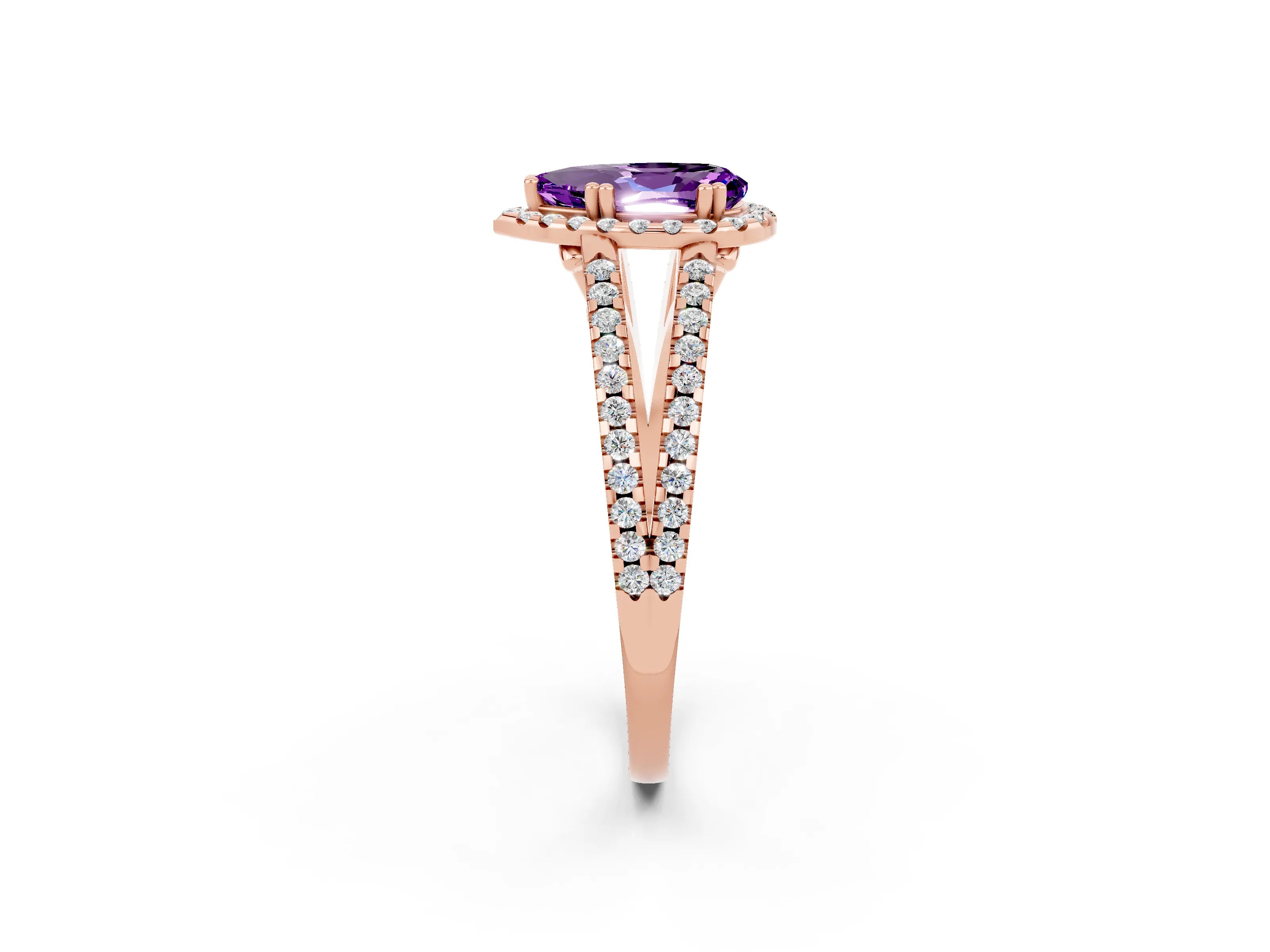 Rose gold Pear Cut Amethyst Halo Split Shank Engagement Ring_14