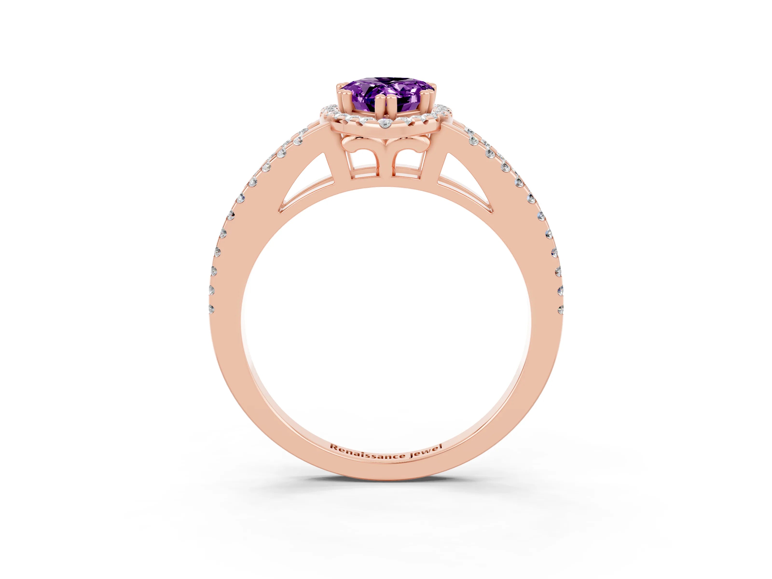 Rose gold Pear Cut Amethyst Halo Split Shank Engagement Ring_15