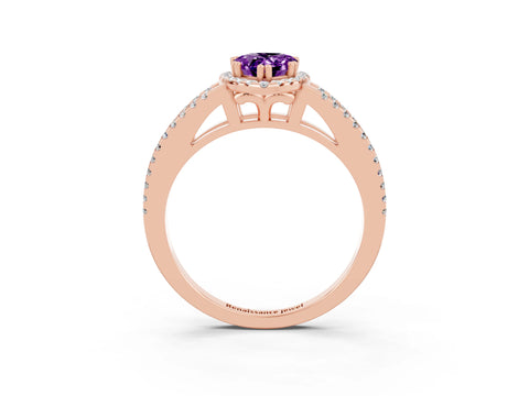 Rose gold Pear Cut Amethyst Halo Split Shank Engagement Ring_15