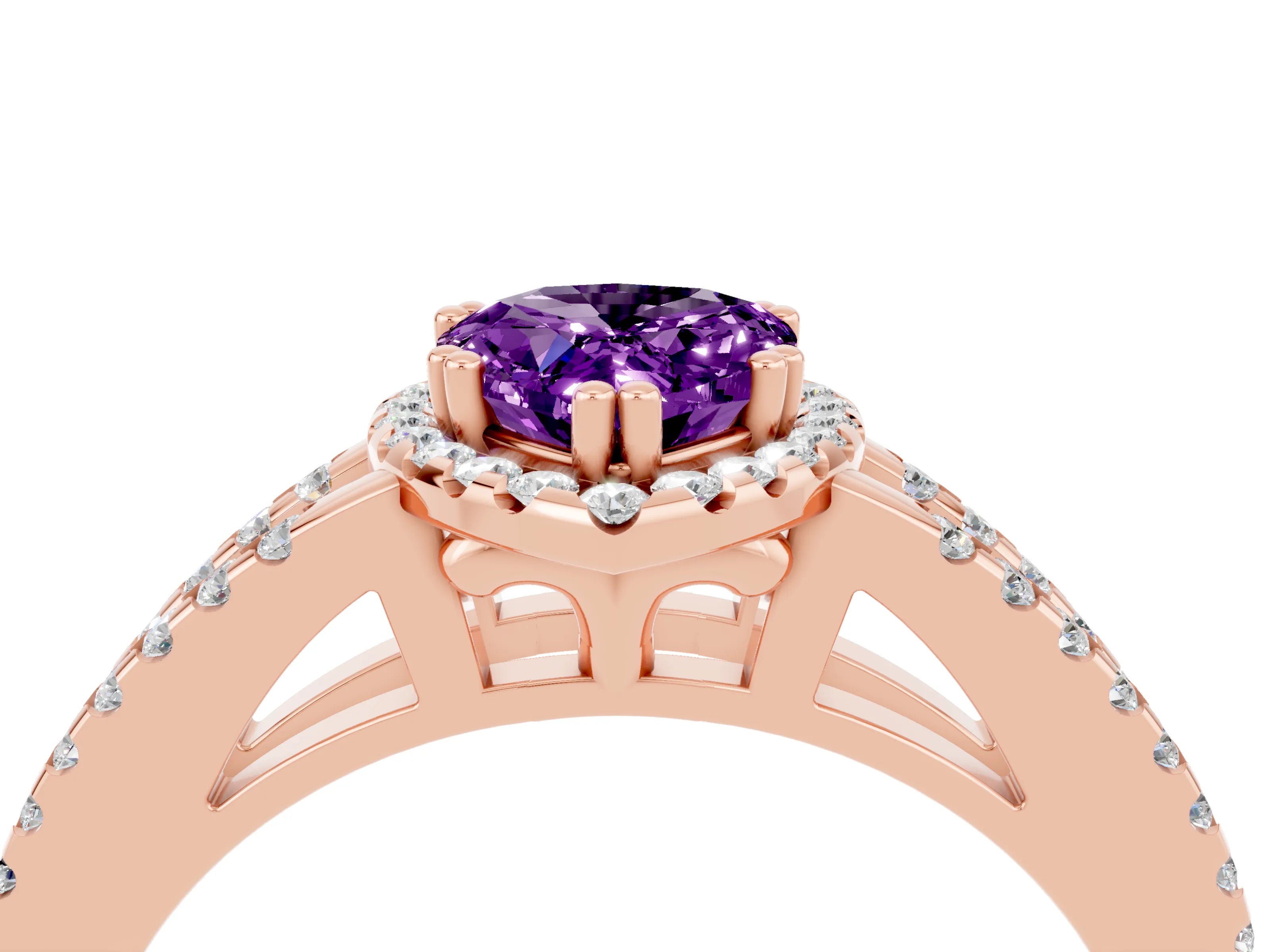 Rose gold Pear Cut Amethyst Halo Split Shank Engagement Ring_16