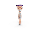Rose gold Pear Cut Amethyst Halo Twist Band Solitaire Prong Setting Ring_2