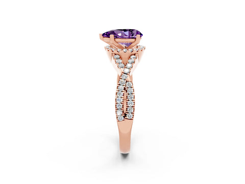 Rose gold Pear Cut Amethyst Halo Twist Band Solitaire Prong Setting Ring_2