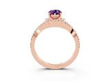 Rose gold Pear Cut Amethyst Halo Twist Band Solitaire Prong Setting Ring_3