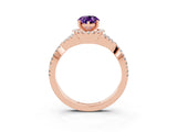 Rose gold Pear Cut Amethyst  Halo Twist Band Solitaire Prong Setting Ring_39