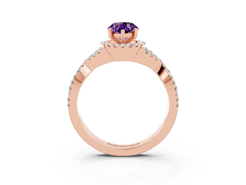Rose gold Pear Cut Amethyst Halo Twist Band Solitaire Prong Setting Ring_3