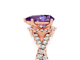 Rose gold Pear Cut Amethyst  Halo Twist Band Solitaire Prong Setting Ring_41