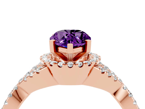 Rose gold Pear Cut Amethyst Halo Twist Band Solitaire Prong Setting Ring_4