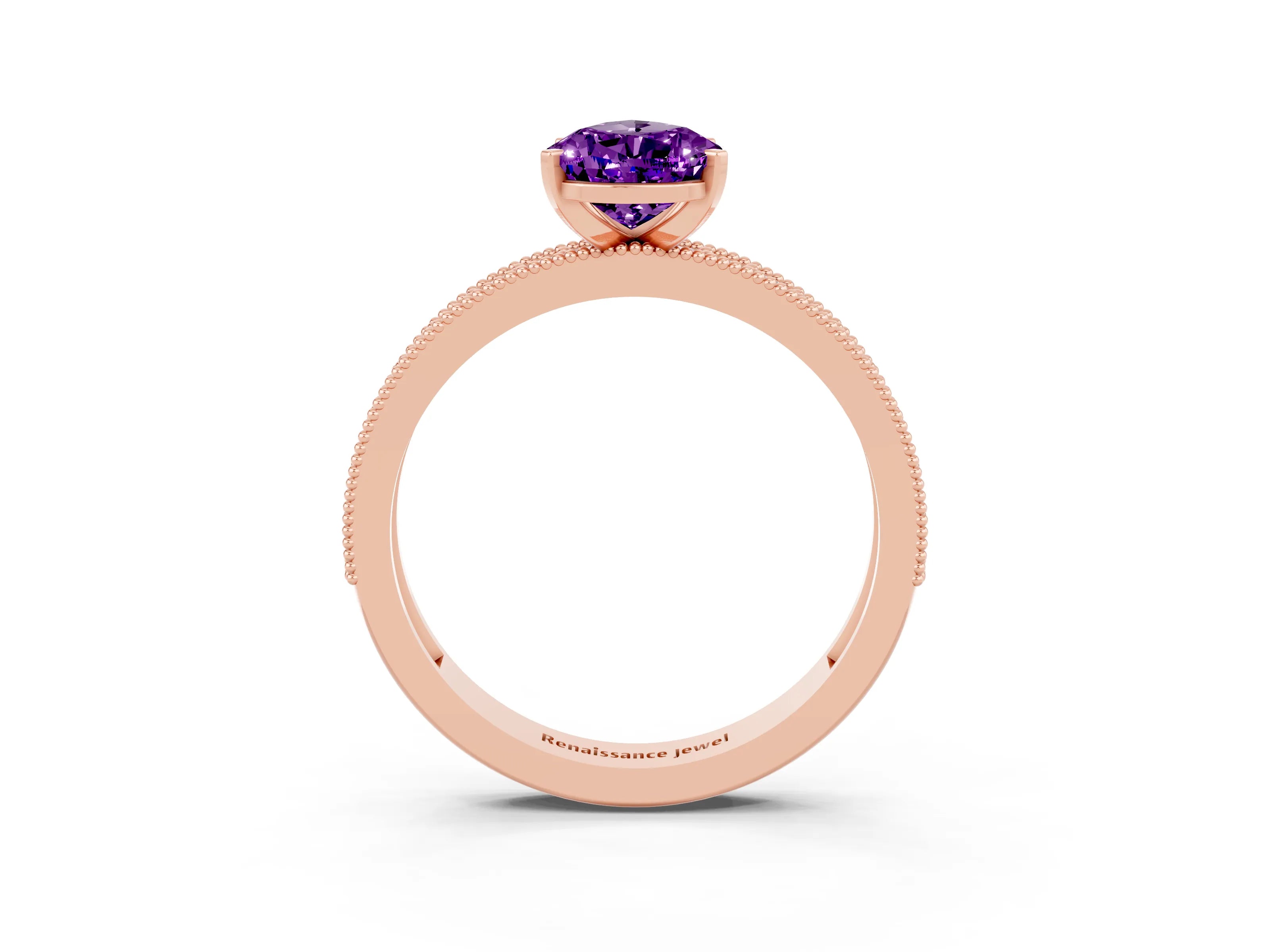 Rose gold Pear Cut Amethyst Milgrain Pavé Engagement Ring with Four-Prong Setting_3