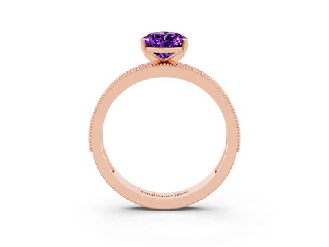 Rose gold Pear Cut Amethyst Milgrain Pavé Engagement Ring with Four-Prong Setting_3