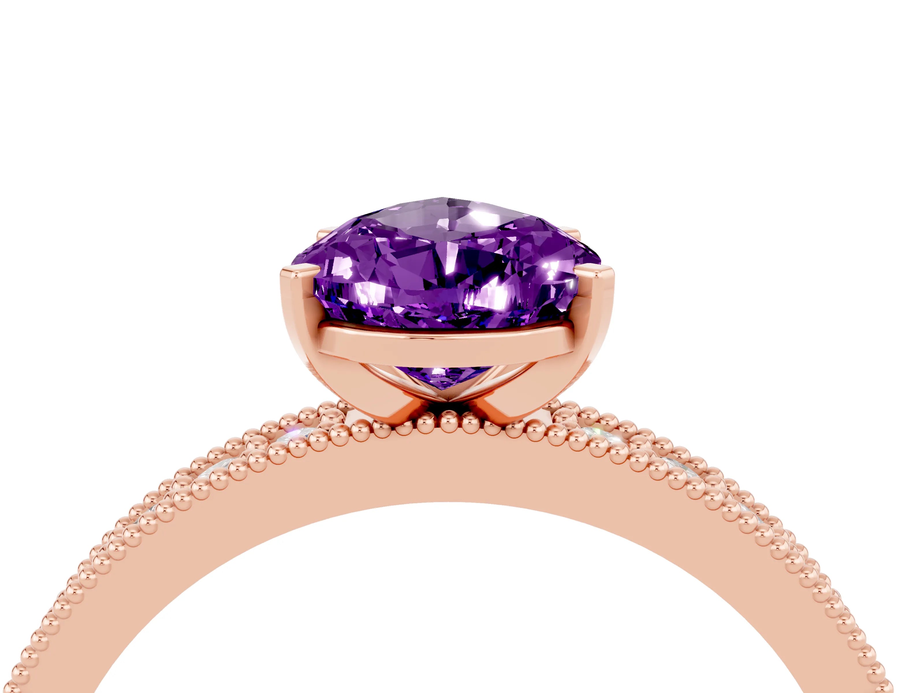 Rose gold Pear Cut Amethyst Milgrain Pavé Engagement Ring with Four-Prong Setting_4